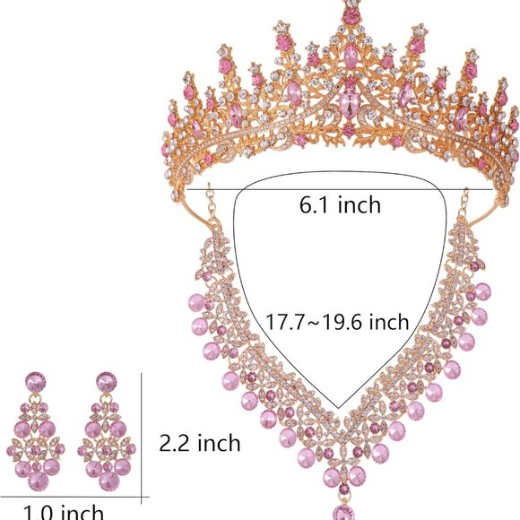 Women’s Crystal Tiara Crown Jewelry Set For Weddings Proms Halloween - Picture 6 of 9